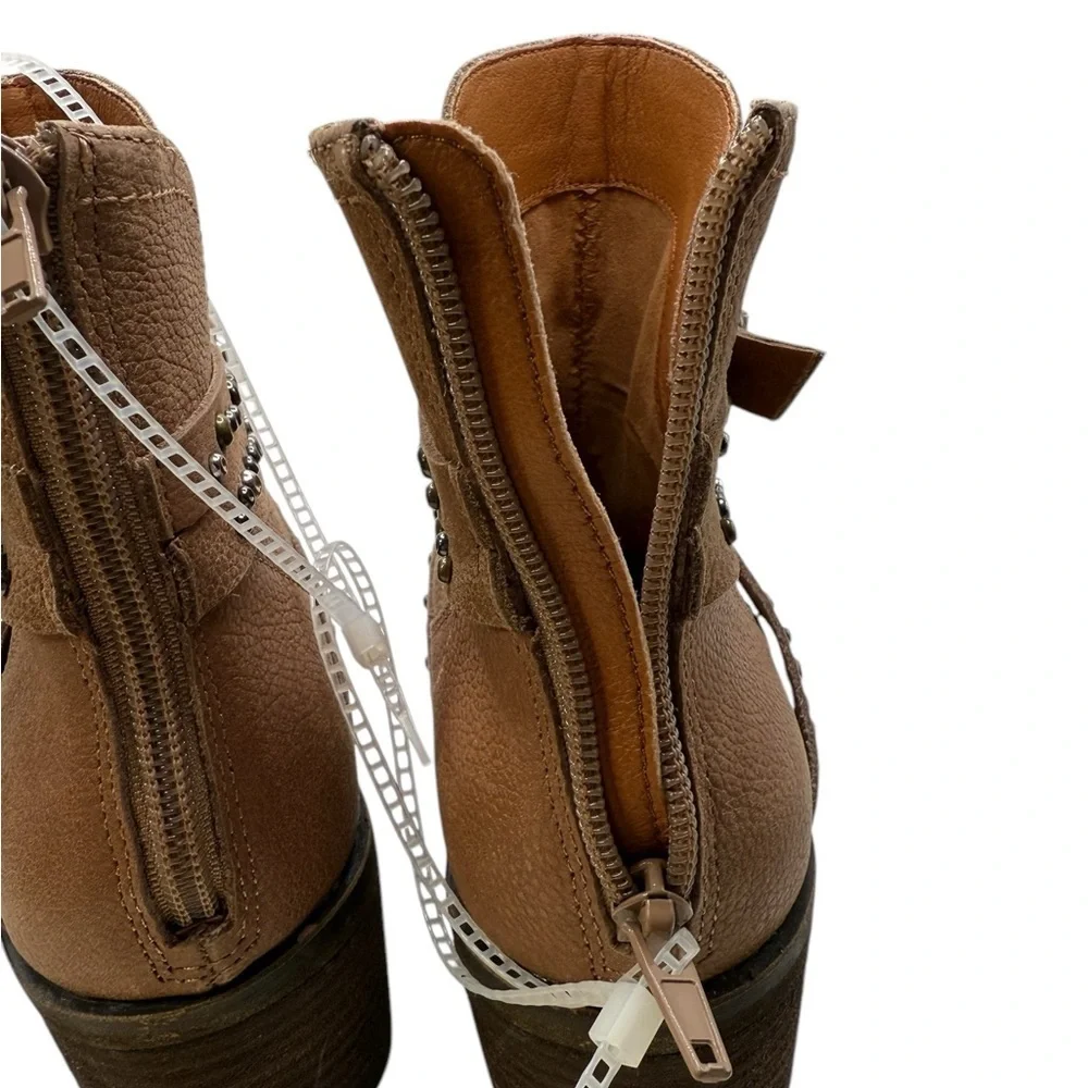 Lucky Brand Callam Studded Strap Boot NWOB Brown Heel Ankle Western Boho Festiva